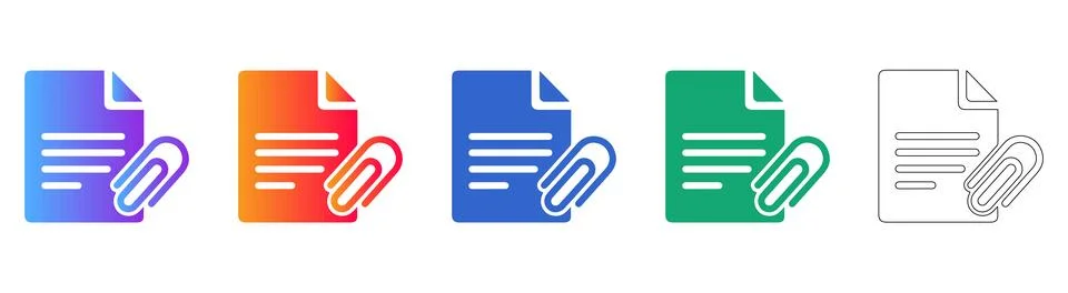 Attached Document Icons Collection: File with Paperclip Symbol Set Stock Illustration