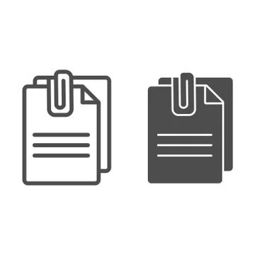Attached document line and glyph icon. Papers with clip vector illustration Stock Illustration