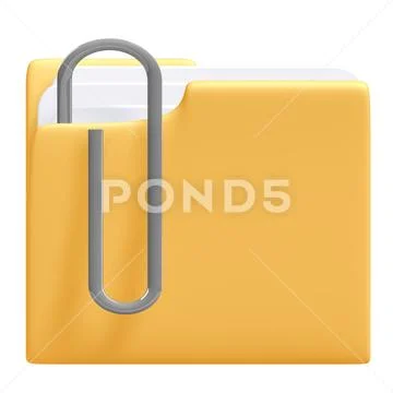 Attached Documents Folder Icon with Clipping Path, 3d rendering ...