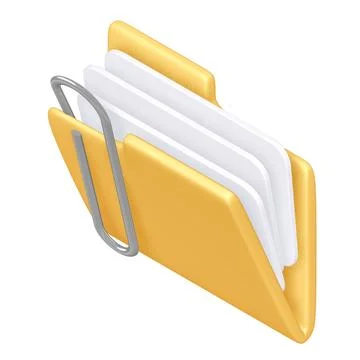 Attached Documents Folder Icon with Clipping Path, 3d rendering Stock Illustration