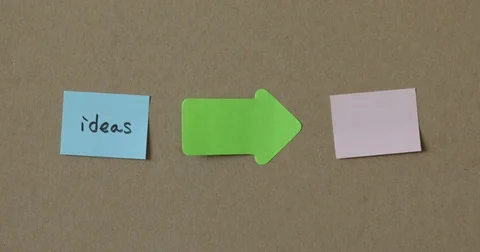 Attaching blank note on the wooden board with "ideas" word and arrow sign Stock Footage 72936748