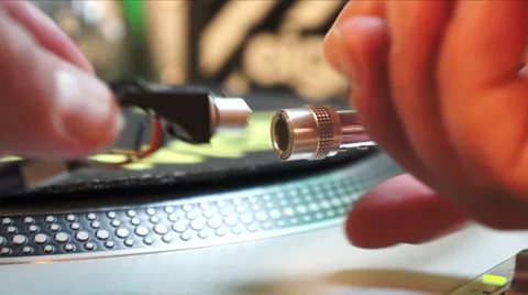 Attaching needle to record player Technic 1200 Stock Footage 46297675