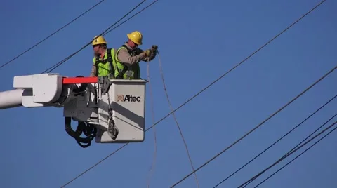 Attaching power lines and pole Video stock 50379986