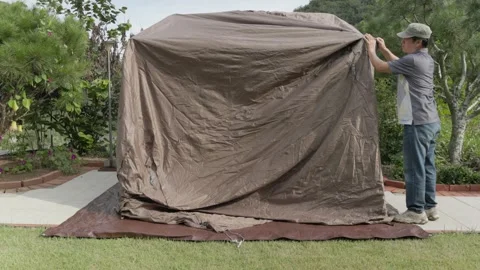Attaching a Rainfly to a Camping Tent Stock-Footage 346534106