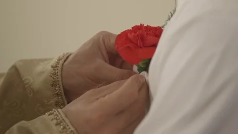 Attaching rose to shirt Stock Footage 79446787