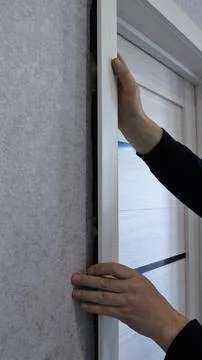 Attaching the sheathing board when assembling the door frame Stock Photos