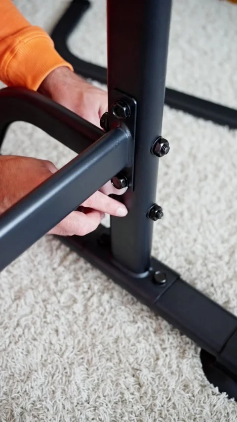 Attaching Support Beam To Post, Securing Crossbar To Upright With Hardware Stock Footage 323631269