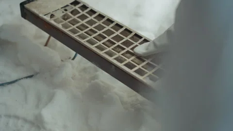 Attaching support modules in icy outdoor environment. Inserting and positioning Stock Footage 346471560