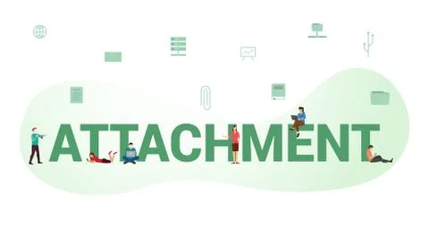 Attachment document data concept with big word or text and team people with m Stock Illustration