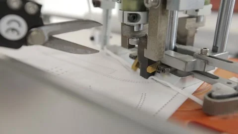 Attachment of elastic ear loops of protective masks n95. Close-up Stock Footage 138523877