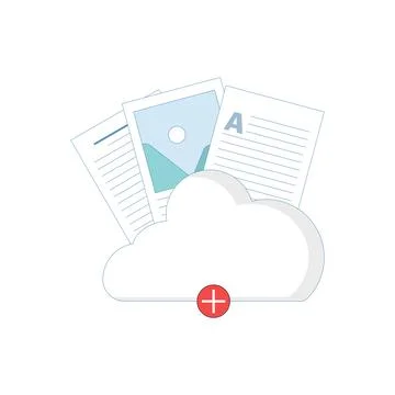 Attachment File Concept. Cloud Storage with Documents. Stock Illustration
