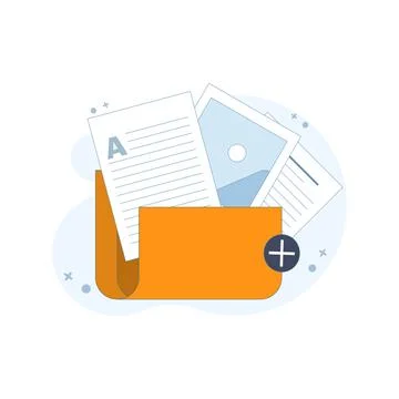 Attachment File Concept. folder with Documents. Stock Illustration