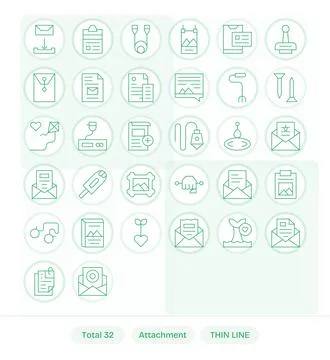 Attachment Vector Icon Library with 32 Thin Line Retina Ready Display Perfe.. Stock Illustration
