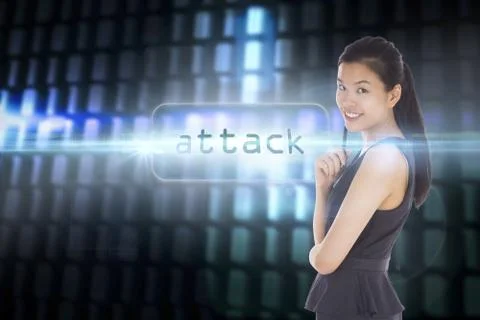 Attack against glowing codes on black background Illustrazione stock