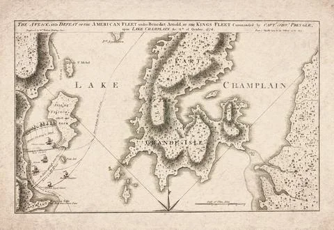 The Attack and Defeat of the American Fleet on Lake Champlain, Battle Map f.. Stock Illustration