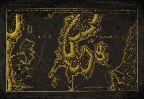 The Attack and Defeat of the American Fleet on Lake Champlain Black And Gol.. Stock-Illustration