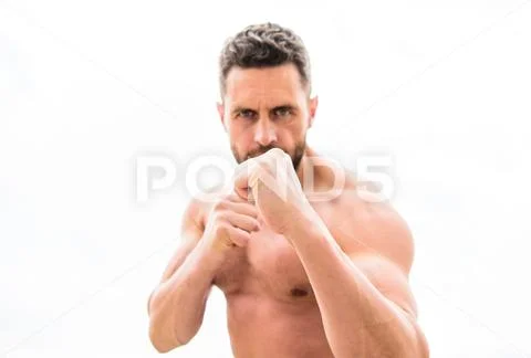 Attack and defence. Get ready attack. Hooligan or boxer. Victory requires Stock Photos