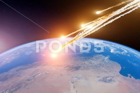 Attack of the asteroid meteor on the Earth. Elements of this image furnished Stock Photos