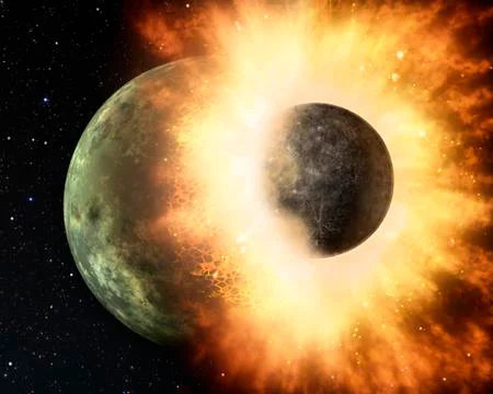 Attack of the asteroid on the planet Earth in the universe 3d rendering. Stock Illustration