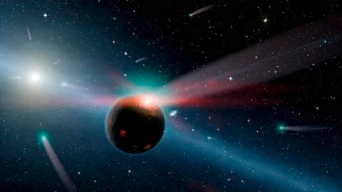 Attack of the asteroid on the planet Earth in the universe 3d rendering. Stock Illustration