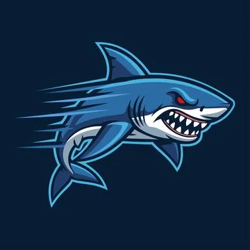 Attack Blue Shark Character Emblem Badge e-Sport Logo Vector Template Stock Illustration