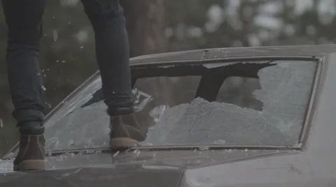 Attack On Car. Rear Window Stock-Footage 47360068