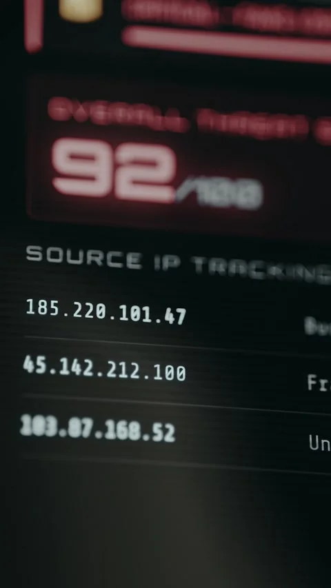 Attack detection dashboard with source IP and location visualization Stock Footage 332893553