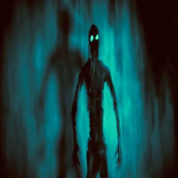 Attack ghost inside tomb. Blue color. Stock Illustration