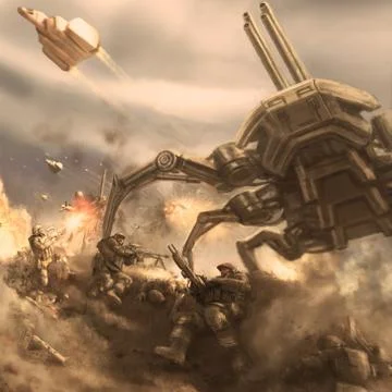 Attack of the giant alien spider robot. Stock Illustration