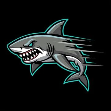 Attack Grey Shark Character Emblem Badge e-Sport Logo Vector Template Stock Illustration