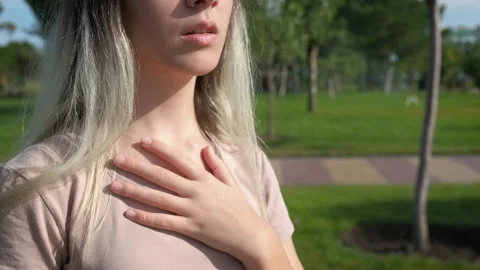 Attack of hard breathing in nature. Stock Footage 283405154