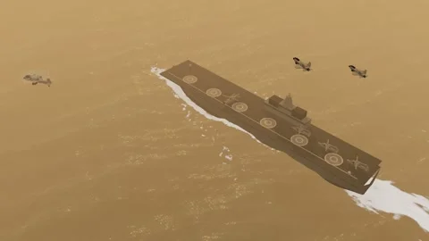 Attack helicopters on amphibious assault ship deck jets overhead aerial ochr Stock Footage 343741695