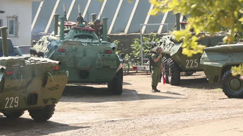 Attack infantry fighting vehicles Stock Footage 40342794