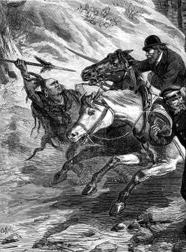 The attack mail. And sides of gun it was the most daring of these rascals ear Stock Illustration