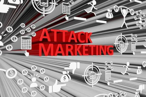 ATTACK MARKETING concept blurred background 3d render illustration Stock Illustration