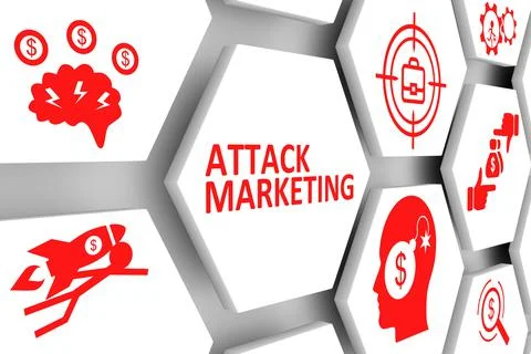 ATTACK MARKETING concept cell background 3d illustration Stock Illustration