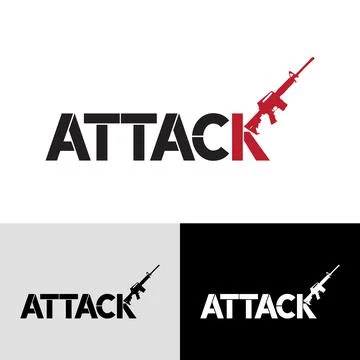 Attack modern typography logo design featuring an assault rifle Stock Illustration