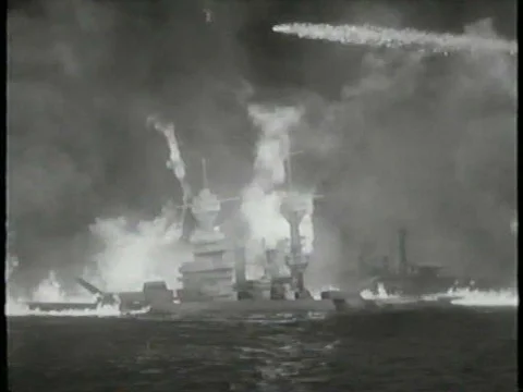 The attack on Pearl Harbor happens without warning during the 1940s Stock Footage