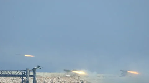 Attack rocket launchers Grad Stock Footage 67009270