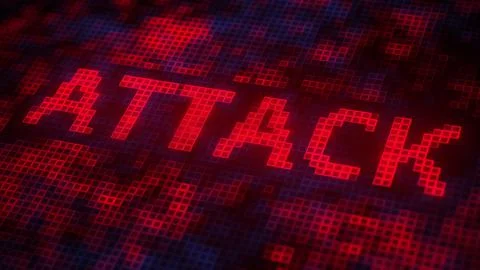 ATTACK text made of pixels on the screen, 3D rendering Stock Illustration