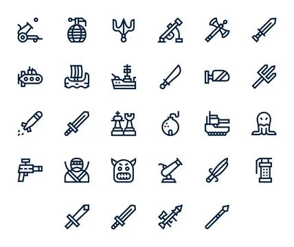 Attack Vector Icon Collection with 28 128x128 Bold Line Designs 스톡 일러스트