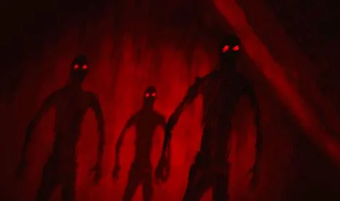 Attack zombies inside tomb. Red color. Stock Illustration