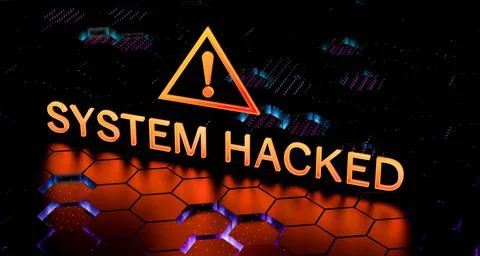 The Attacked hacked system. System hacking concept. Hacked system warning 스톡 일러스트