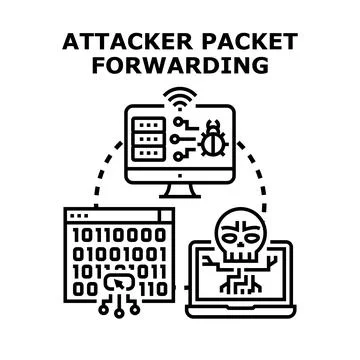 Attacker packet forwarding digital vulnerability concept Stock Illustration
