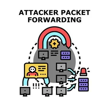 Attacker packet forwarding in network security system Stock Illustration
