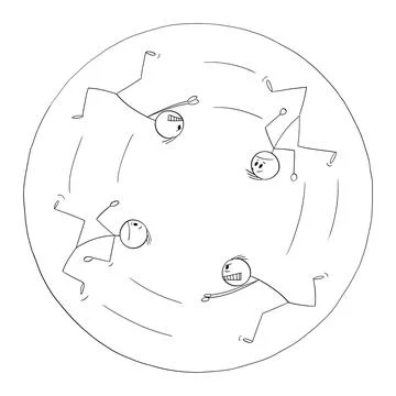 Attackers and Victims Running in Circle , Vector Cartoon Stick Figure Ilustración de archivo