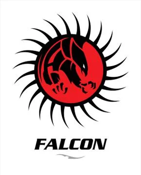 Attacking black falcon with sharp big claw on the red circle tribal. Stock Illustration