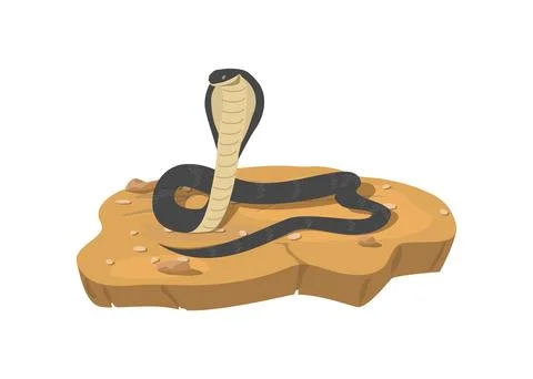 Attacking dangerous cobra snake on ground, flat vector illustration isolated. Illustrazione stock