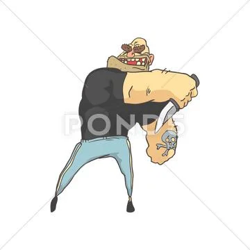 Attacking Dangerous Criminal Outlined Comics Style Illustration Stock Illustration