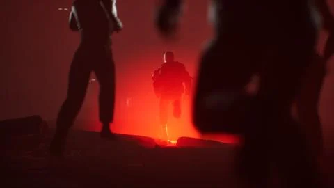 Attacking dead are running towards you in a bloody fog Stock Illustration